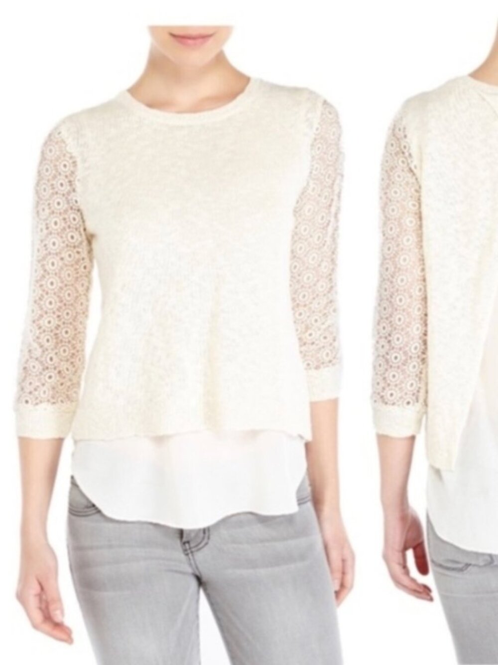 Lucky Brand Crochet Layered Pullover